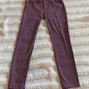 J Crew Burgundy and White Patterned Stretch Pants